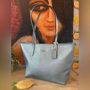 Coach Metallic Blue Tote Bag